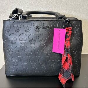 Betsey Johnson Black Skull Embossed Shoulder Bag